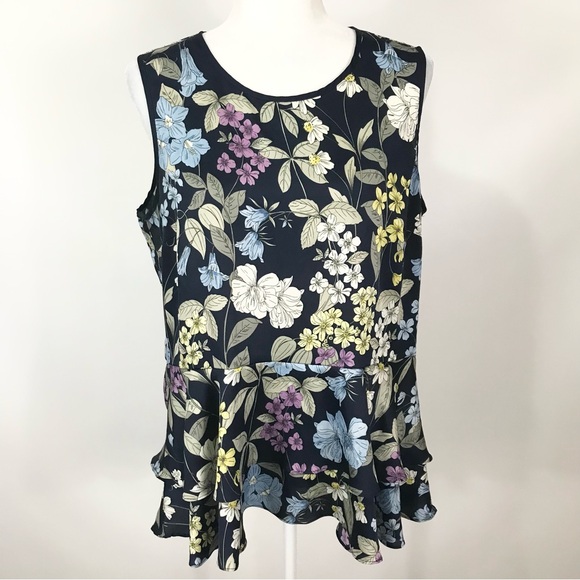 Vince Camuto Floral Botanical Sleeveless Peplum Top Size Large - Picture 1 of 5